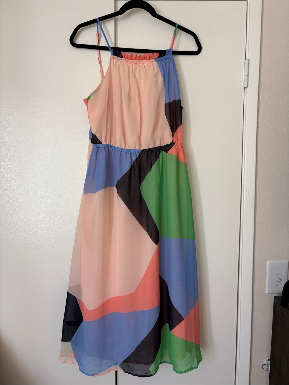 Banana Republic Colorblock Sleeveless Midi Dress - Peach, Blue & Green